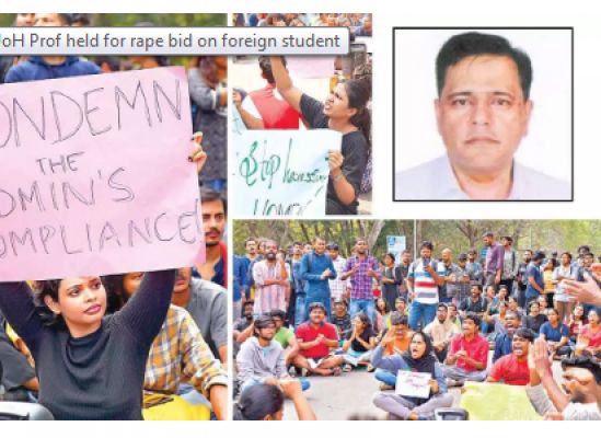Hyderabad University students protest after a lecturer tries to rape a foreign student