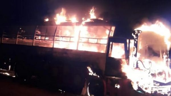 Road Transport Corporation (RTC) bus Andhra Pradesh ,60 passengers barely made it out alive
